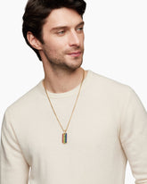 Chevron Tag in 18K Yellow Gold with Rainbow Pavé, 35mm